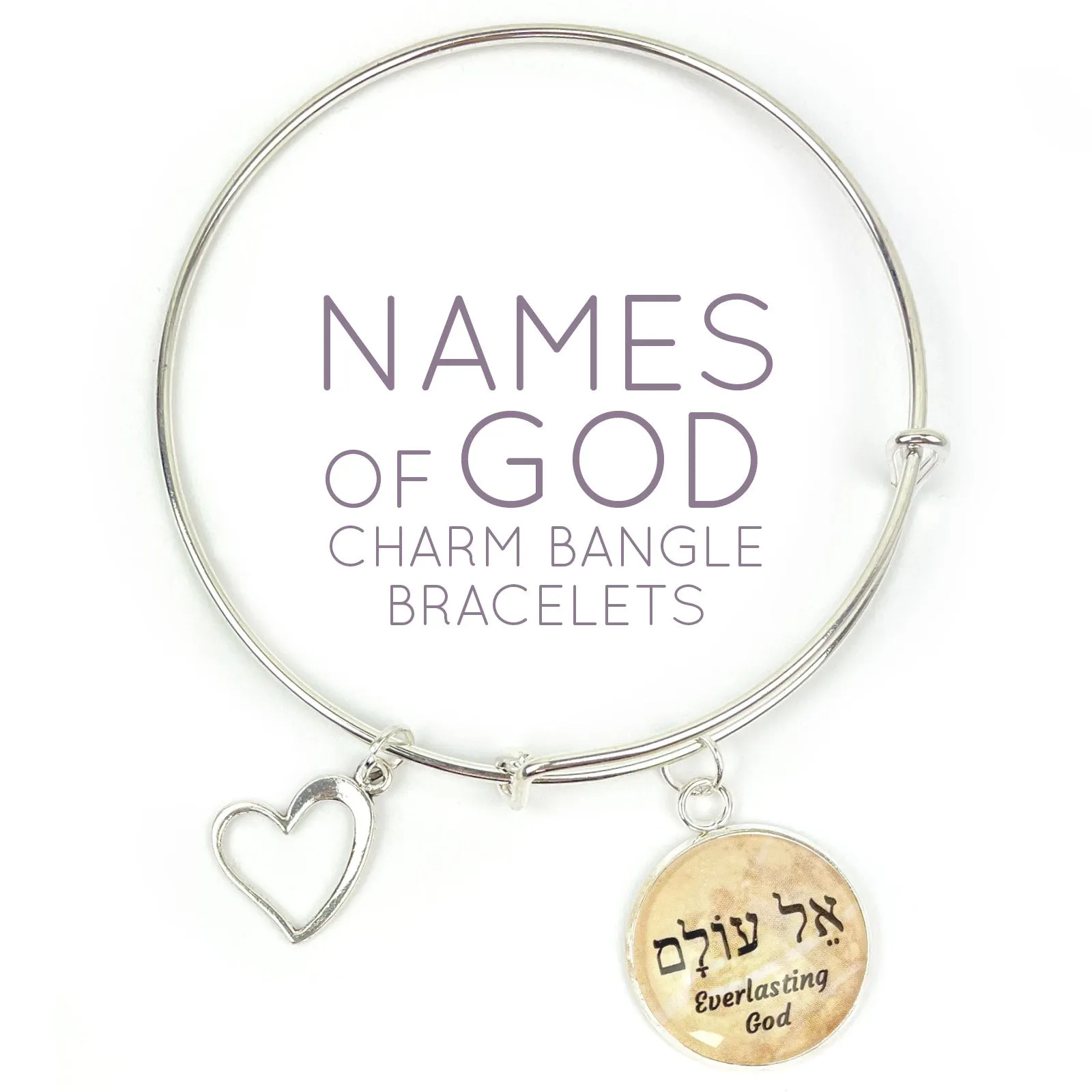 The Lord is My Shepherd – Yahweh Rohi – Hebrew Names of God Charm Bangle Bracelet, Silver