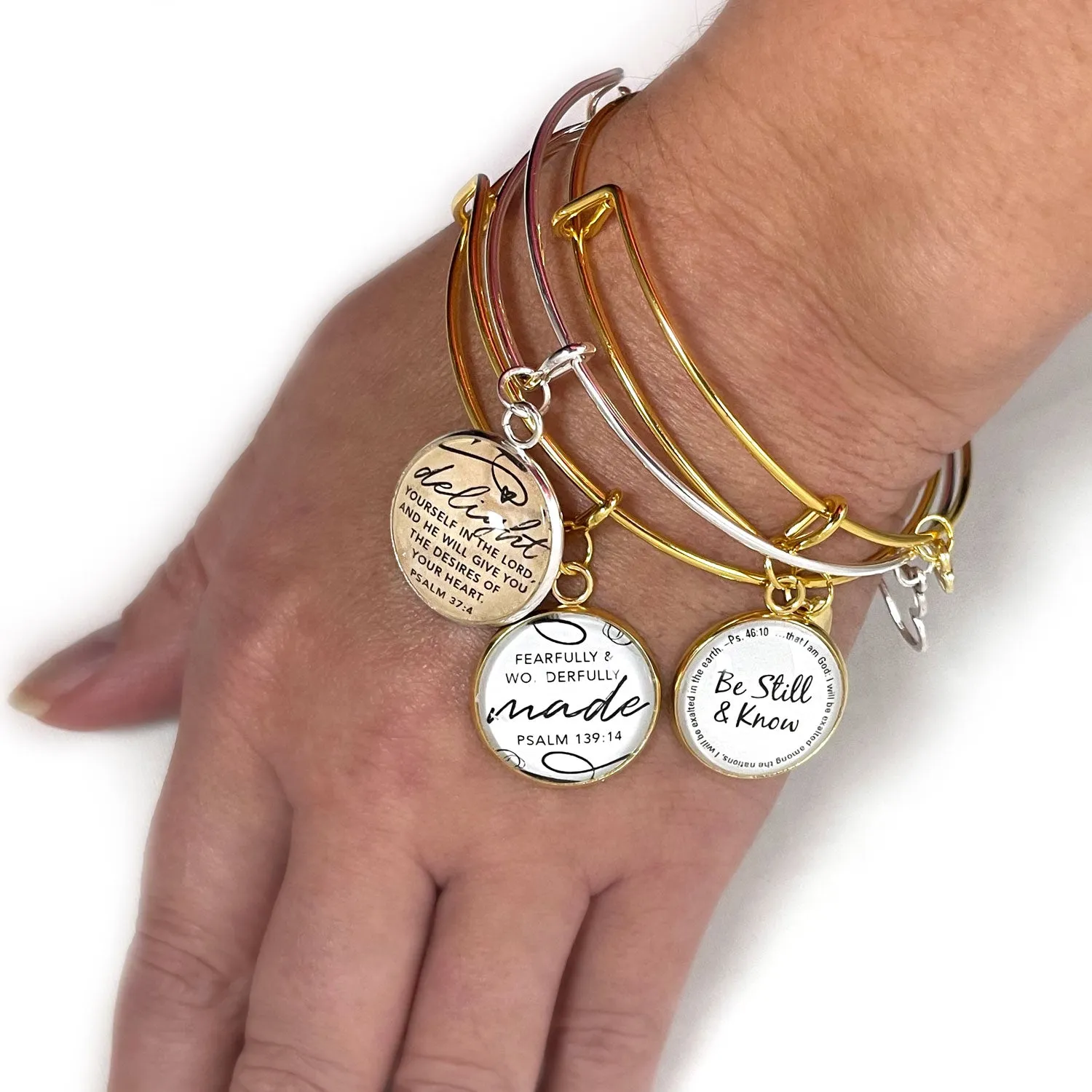 The Lord is My Shepherd – Yahweh Rohi – Hebrew Names of God Charm Bangle Bracelet, Silver