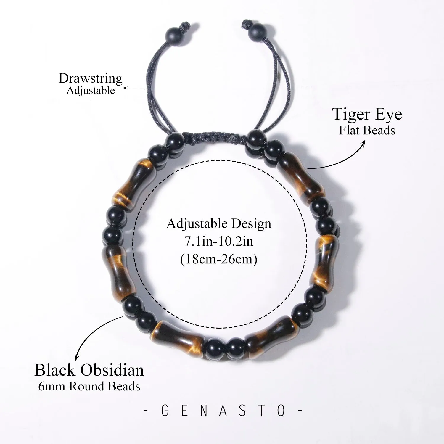 Tiger Eye & Black Obsidian, Square Flat Beads Bracelet