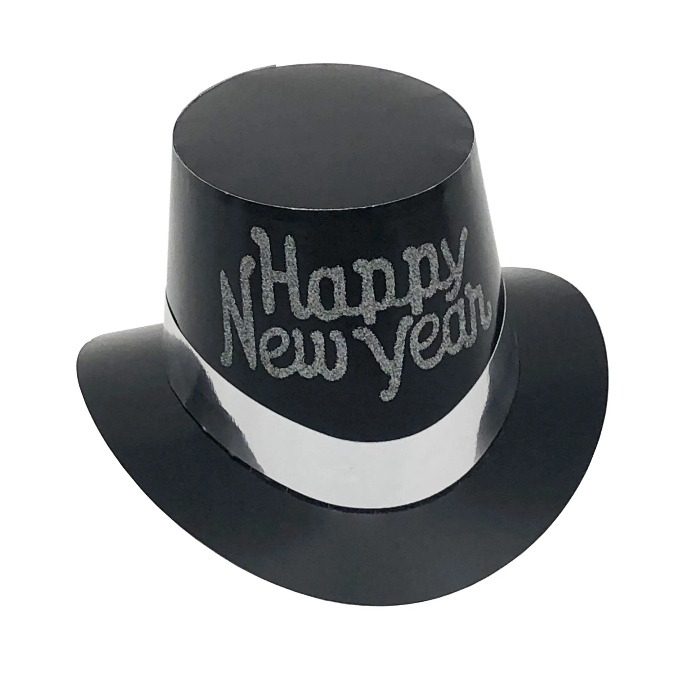 Top Hats, Happy New Year, Paper, Black with Silver Accents - 25pcs/Box