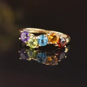 Topaz Peridot Garnet Amethyst Citrine 14K Gold Wave Ring