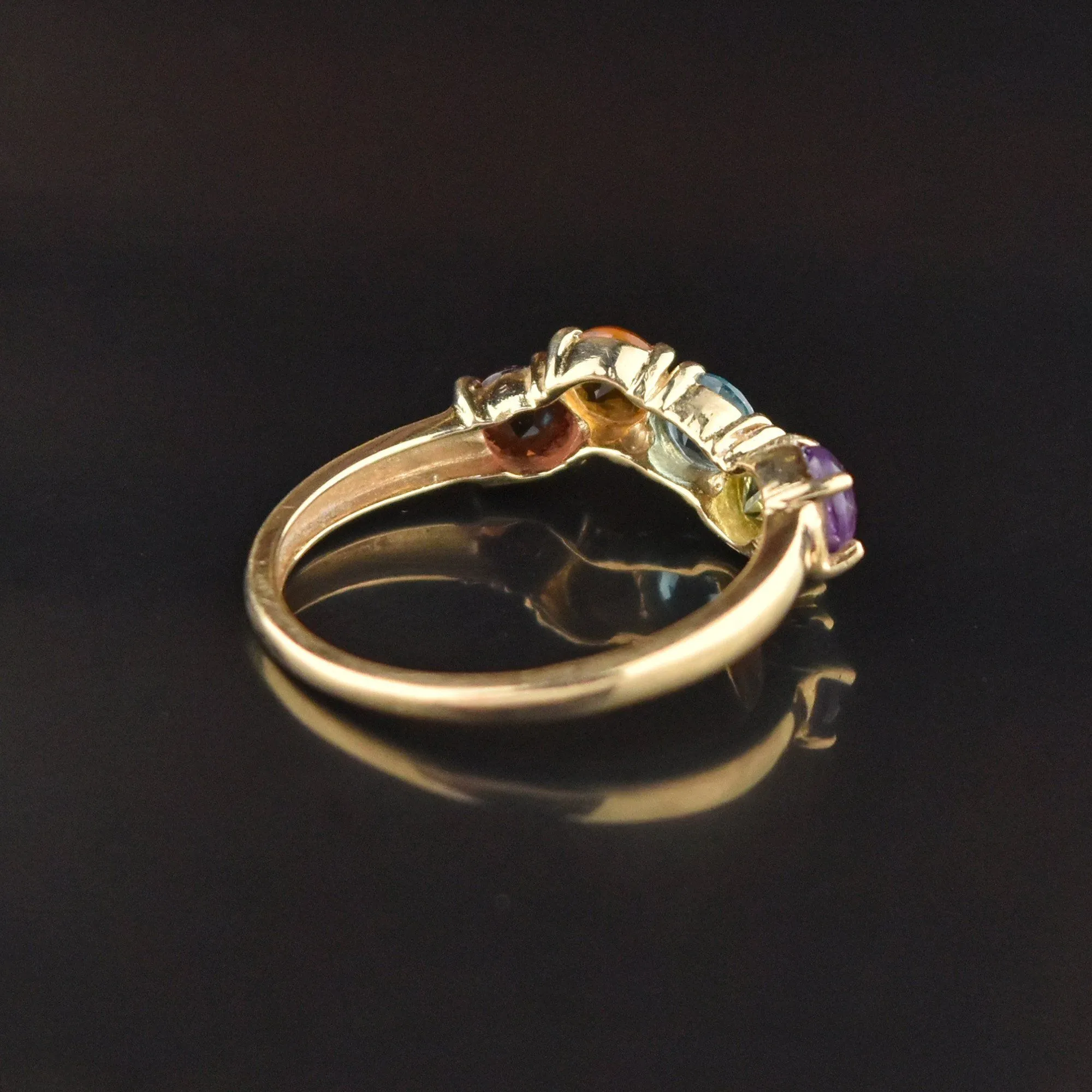 Topaz Peridot Garnet Amethyst Citrine 14K Gold Wave Ring