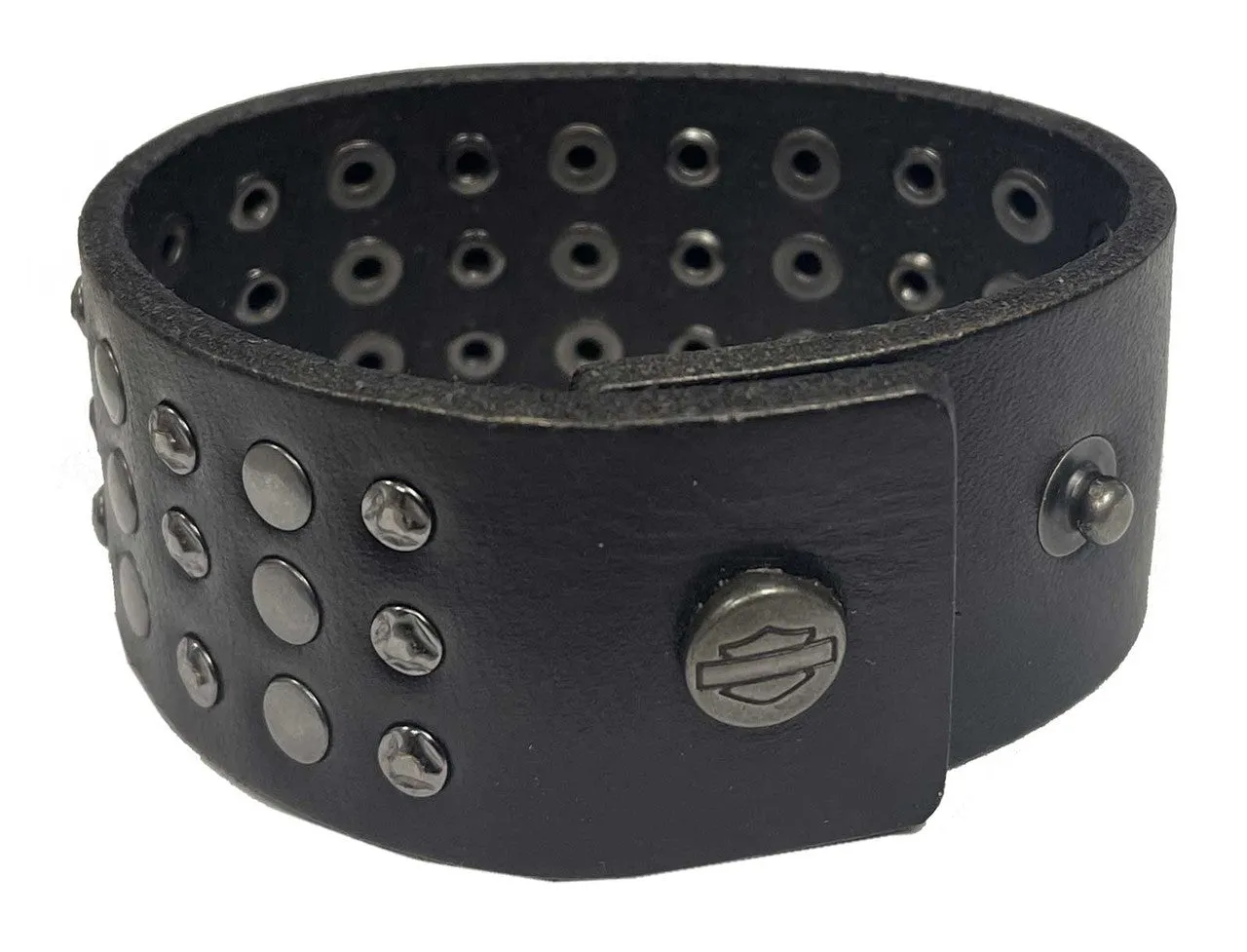 Triple Row Stud Leather Cuff Bracelet Adjustable Wristband