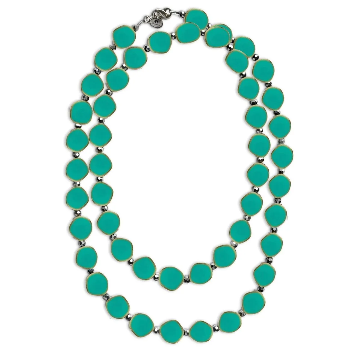 Turquoise 38" Long Circle Glass Beaded Necklace