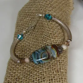 Turquoise Swirled Handmade Artisan  Bead Bangle Bracelet