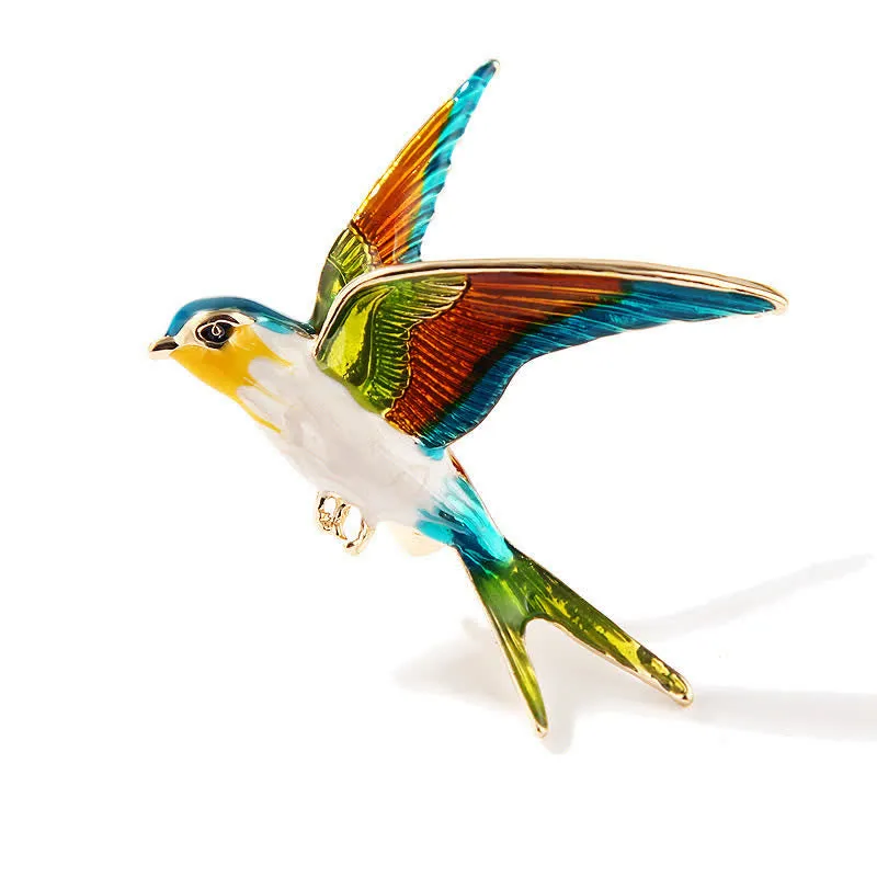 Unisex Flying Swallow Colorful Enameled Brooch