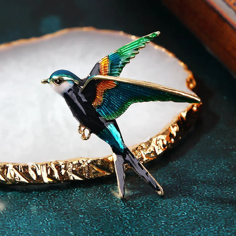 Unisex Flying Swallow Colorful Enameled Brooch