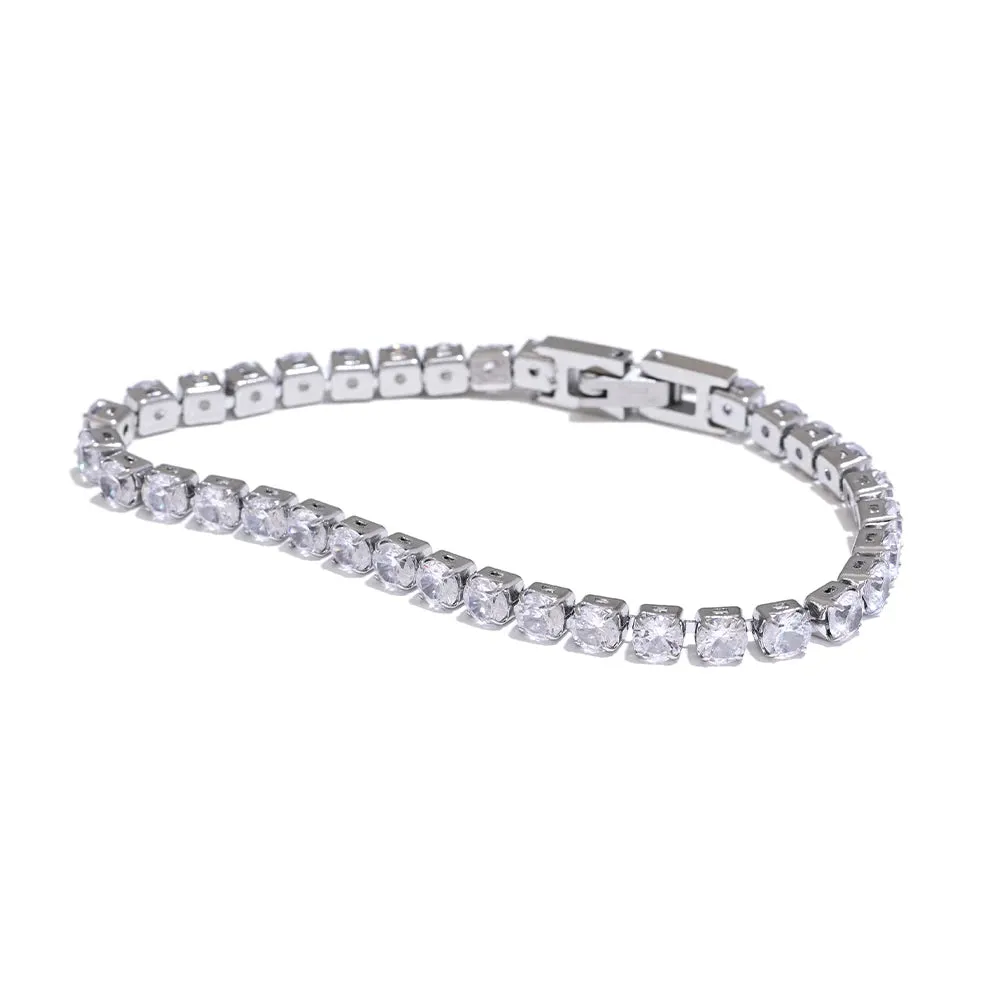 VAIGE Shiny 4mm Cubic Zirconia Link Chain Bracelet for Exquisite Stainless Steel Jewelry