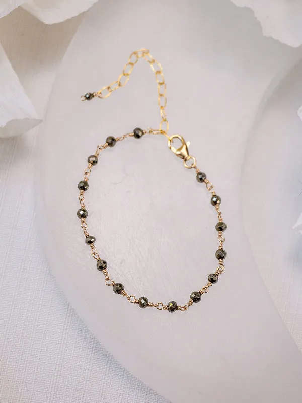 Vannucci Wire Wrapped Pyrite Beaded Bracelet | Gold Filled & Sterling Silver