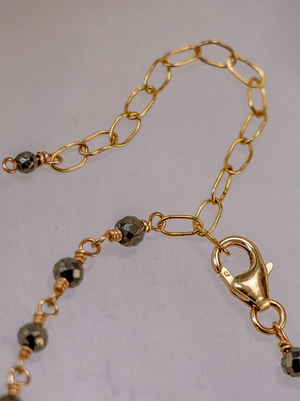 Vannucci Wire Wrapped Pyrite Beaded Bracelet | Gold Filled & Sterling Silver