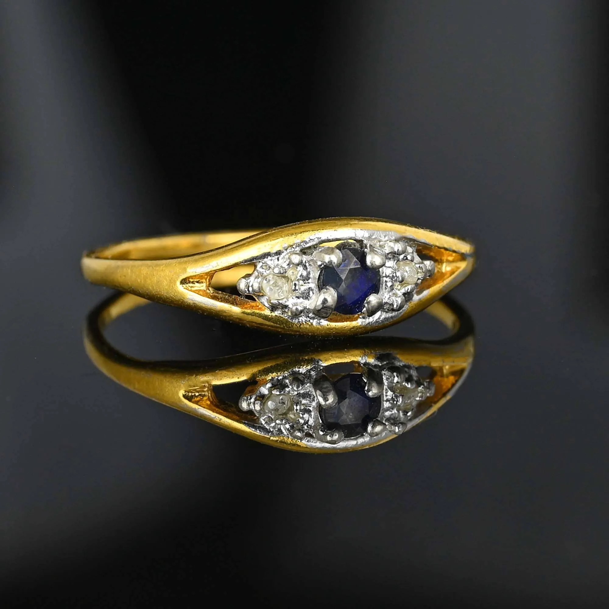 Vintage 10K Gold Diamond Accent Sapphire Ring