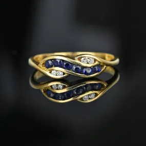 Vintage 14K Gold Channel Set Sapphire Diamond Ring Band