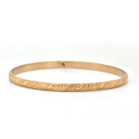 Vintage 18K Yellow Gold Bangle Bracelet with Leaf Motif