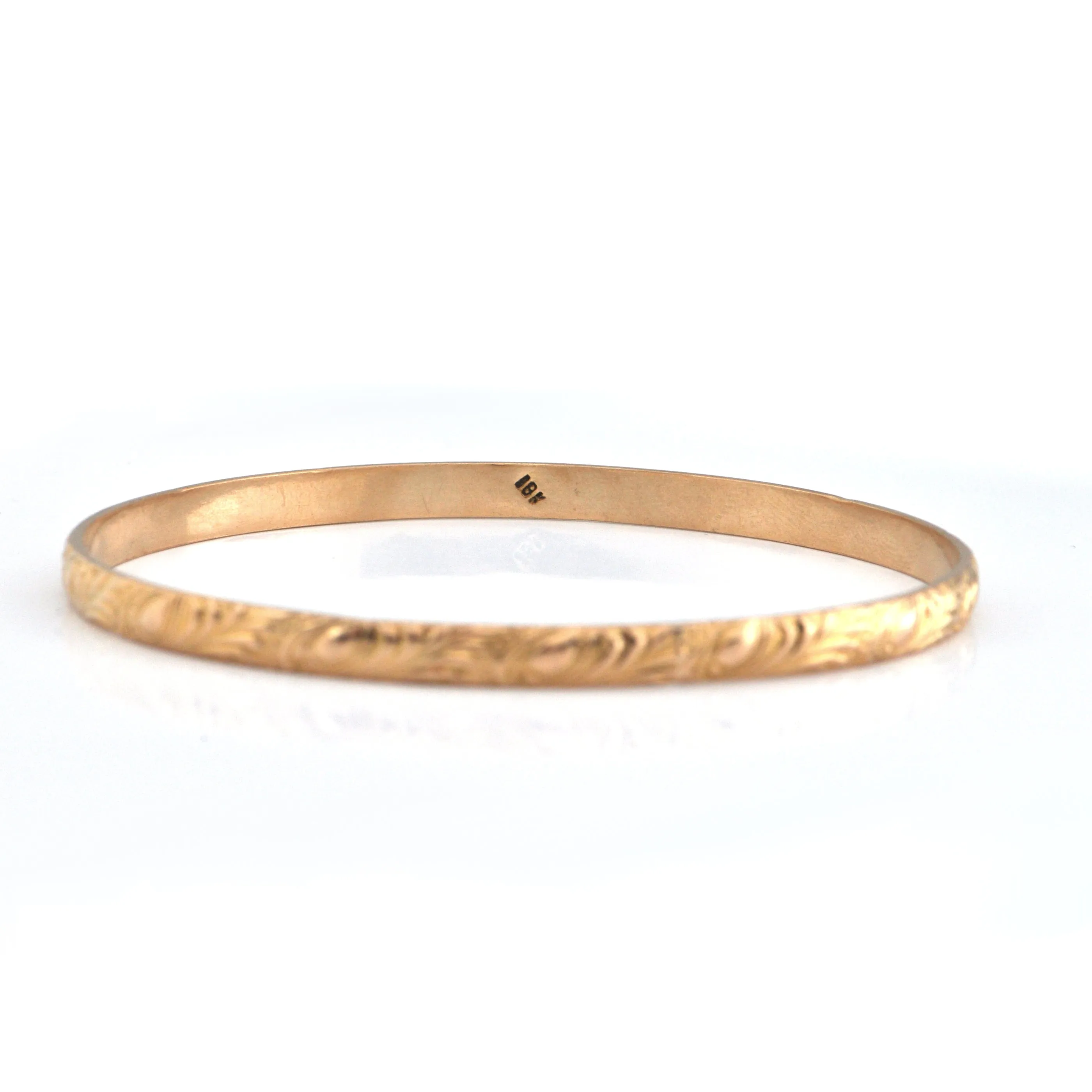 Vintage 18K Yellow Gold Bangle Bracelet with Leaf Motif