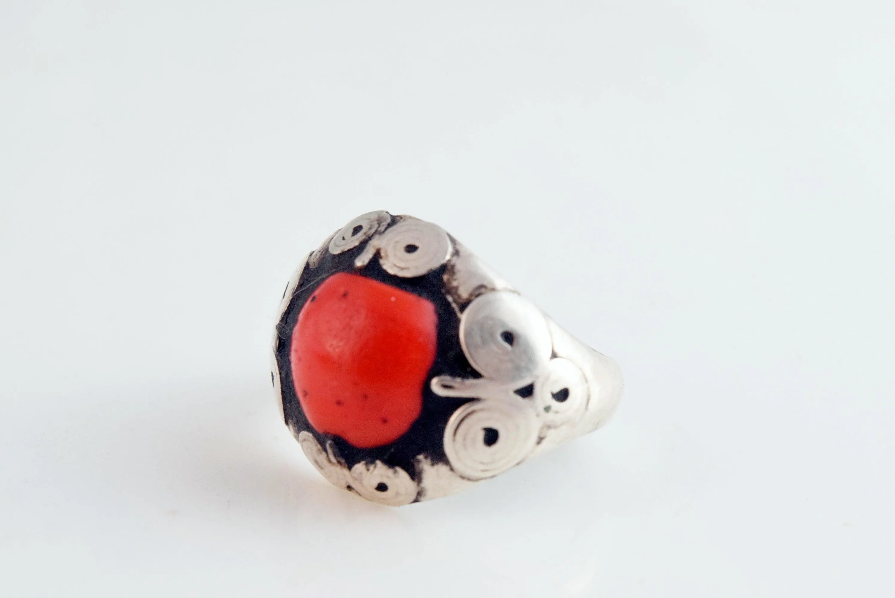 Vintage Afghani Silver Ring with Red Stone