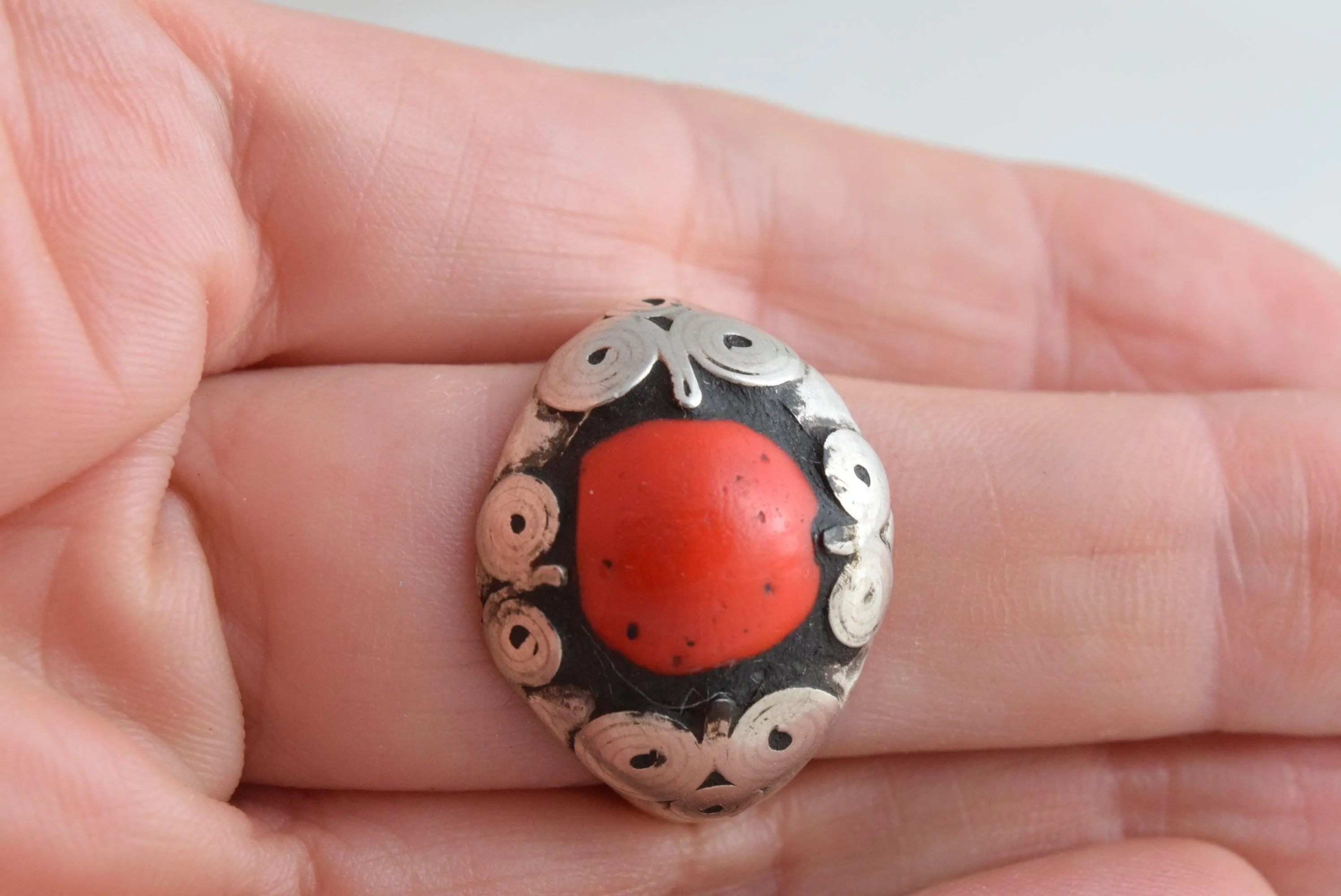 Vintage Afghani Silver Ring with Red Stone