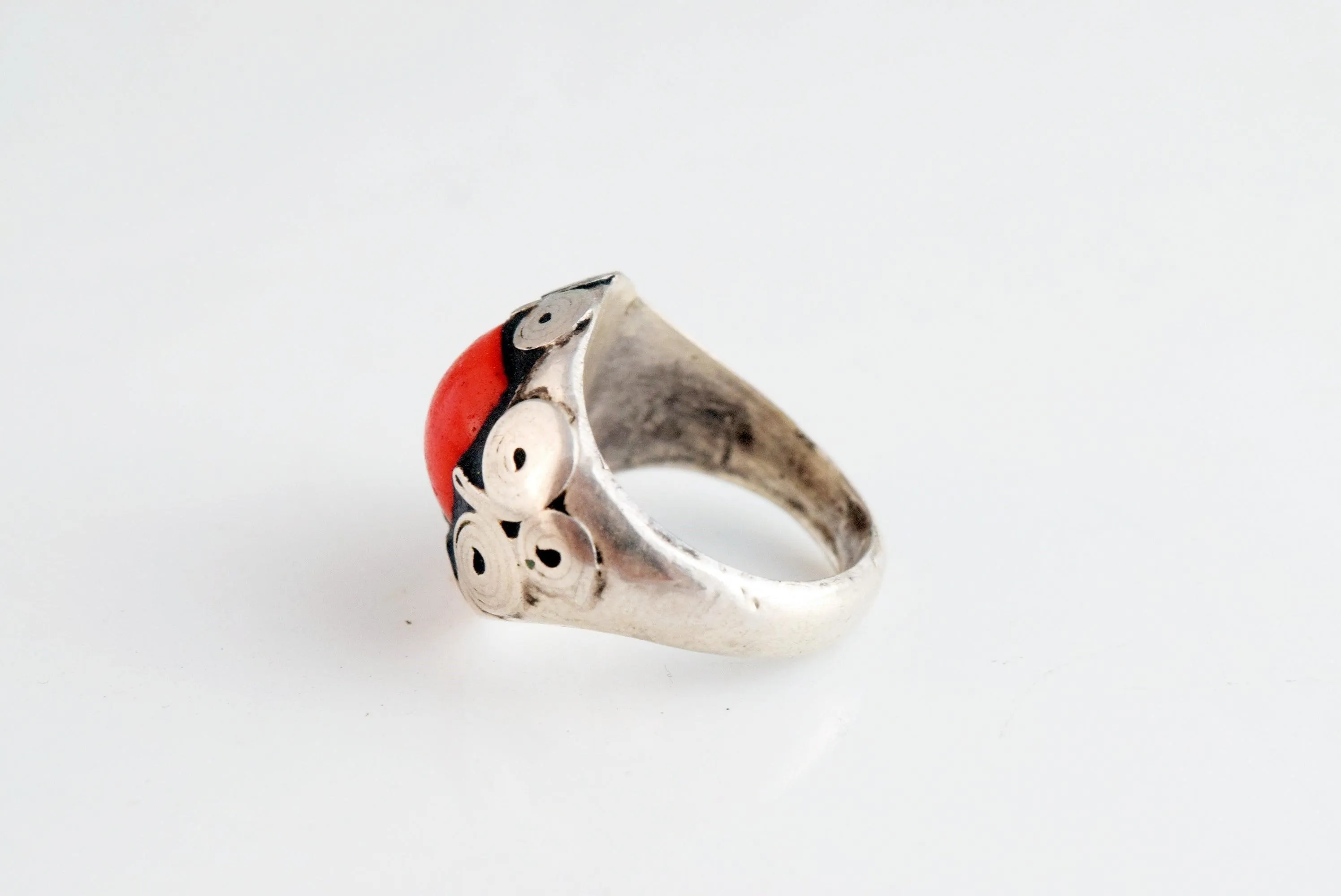 Vintage Afghani Silver Ring with Red Stone