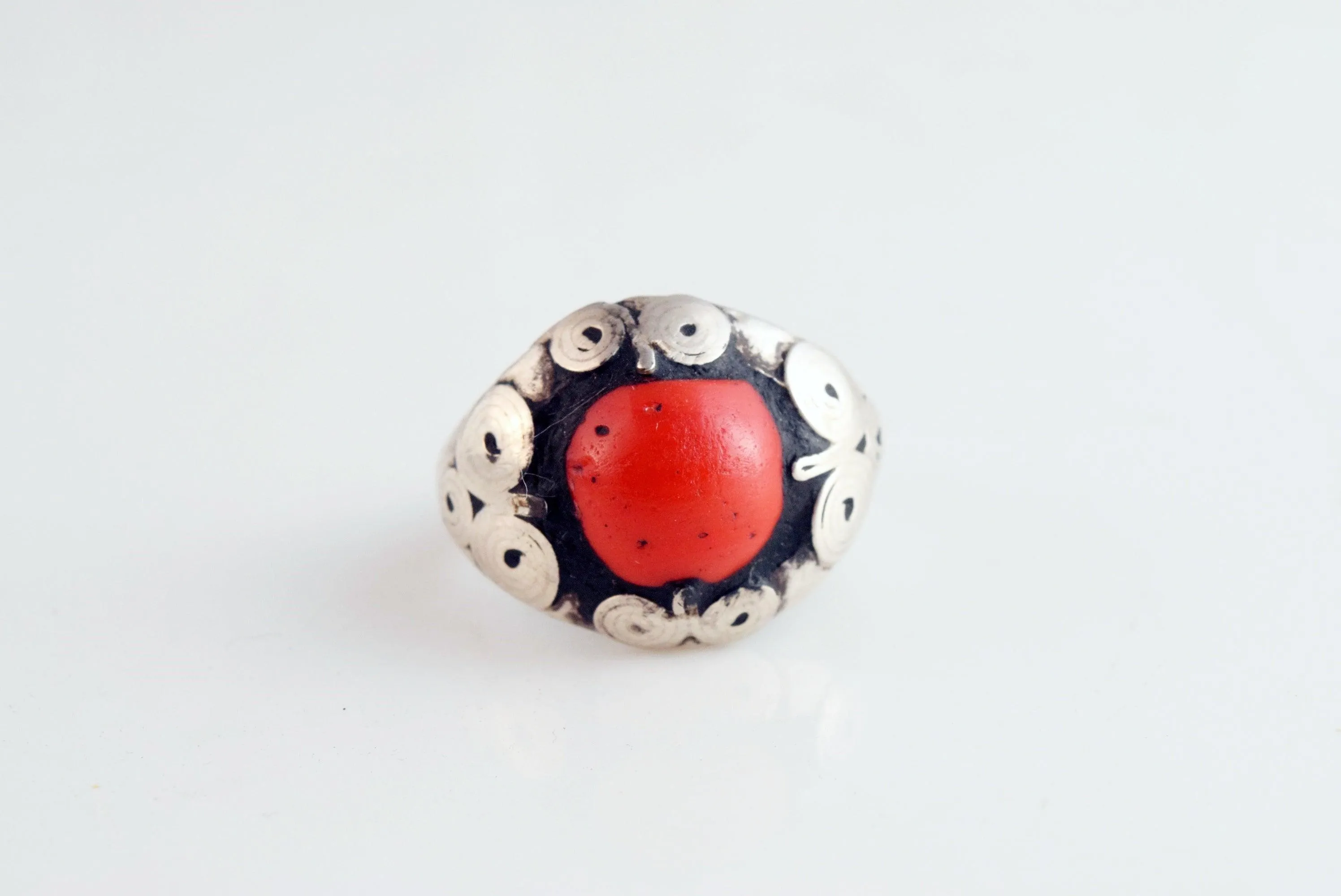 Vintage Afghani Silver Ring with Red Stone