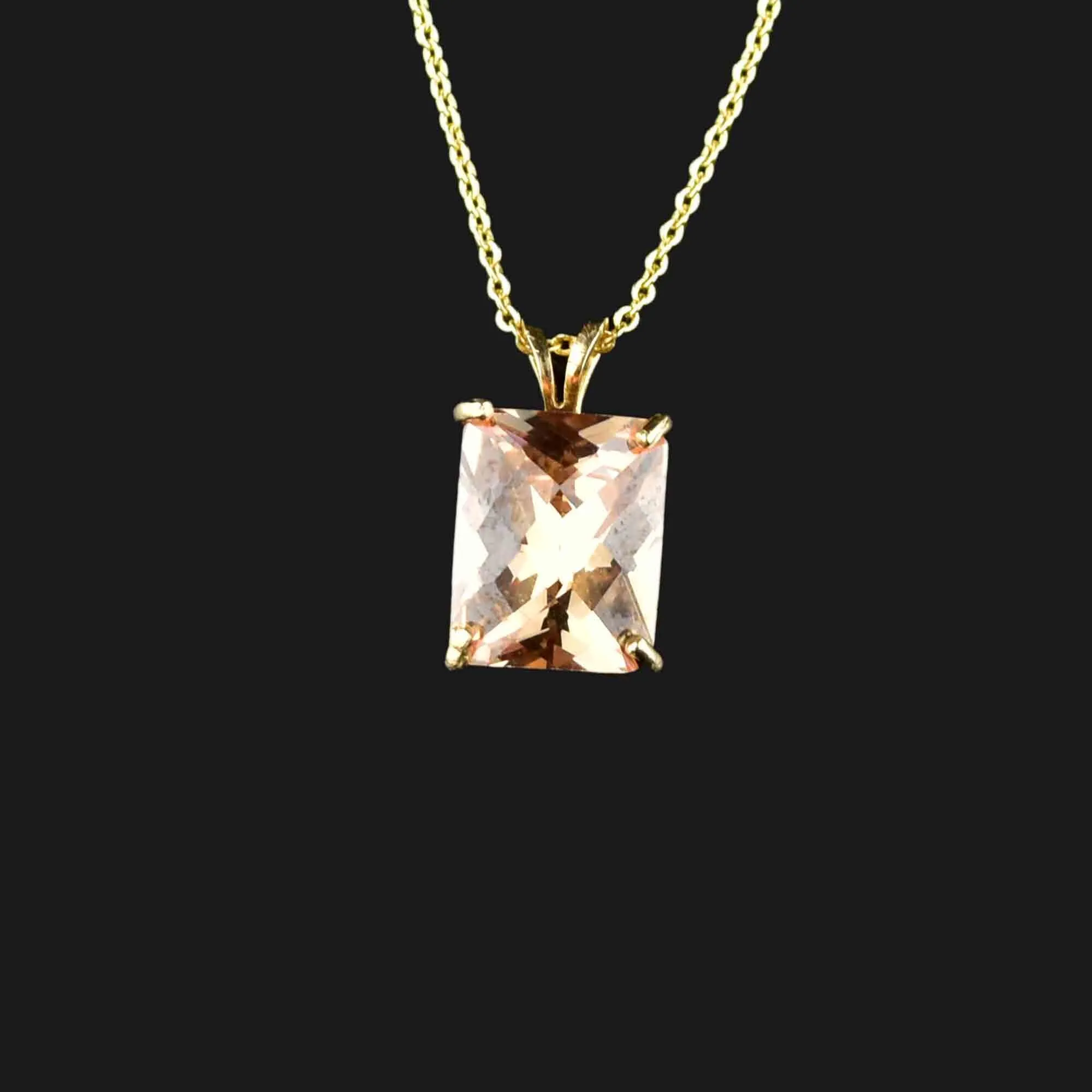 Vintage Checkerboard Cut Citrine 14K Gold Pendant Necklace