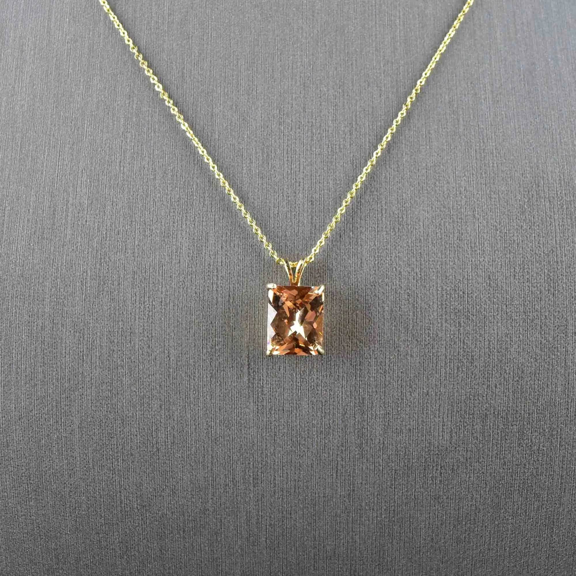 Vintage Checkerboard Cut Citrine 14K Gold Pendant Necklace