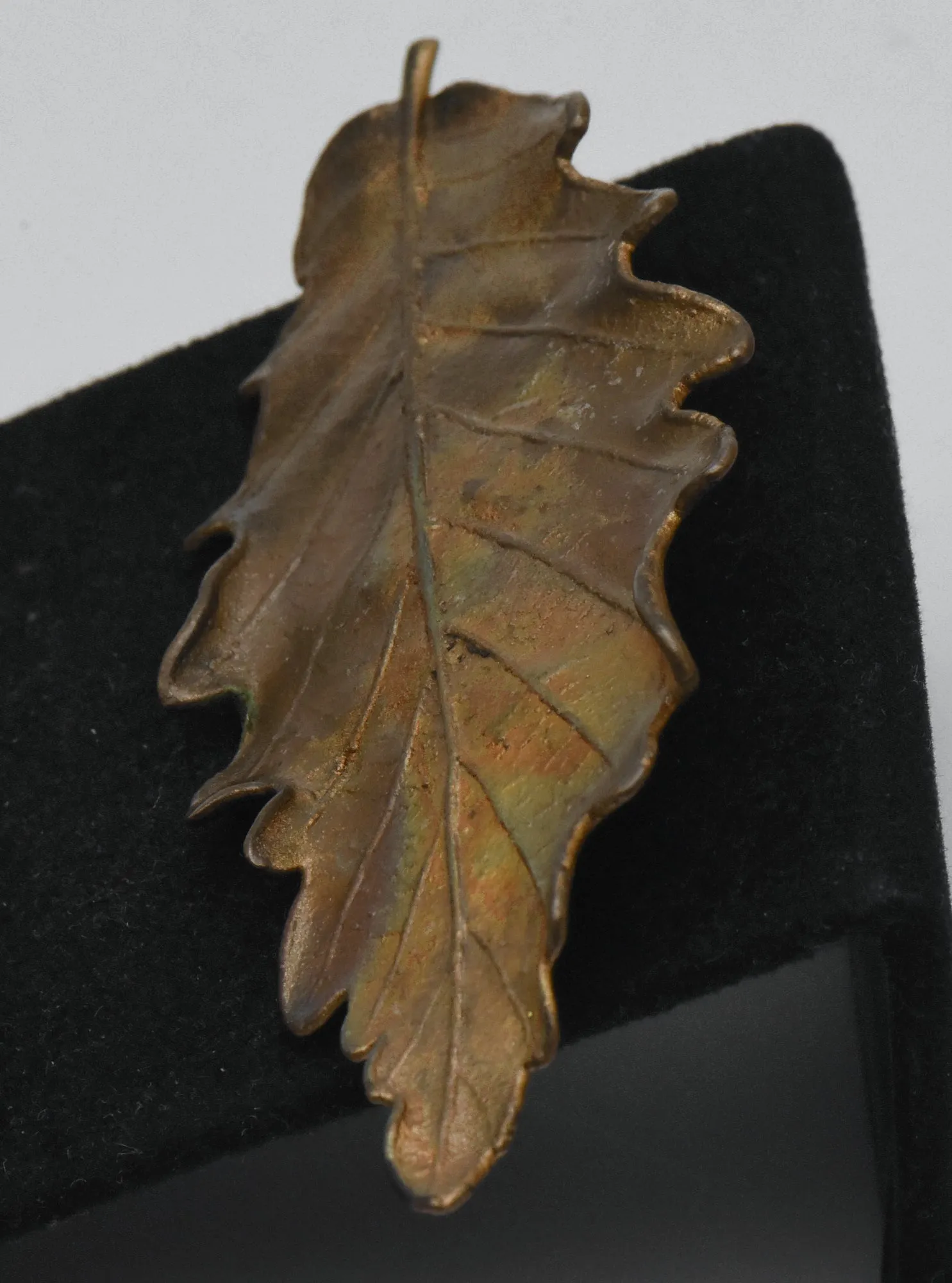 Vintage Copper Enameled Chestnut Leaf Brooch/Pendant