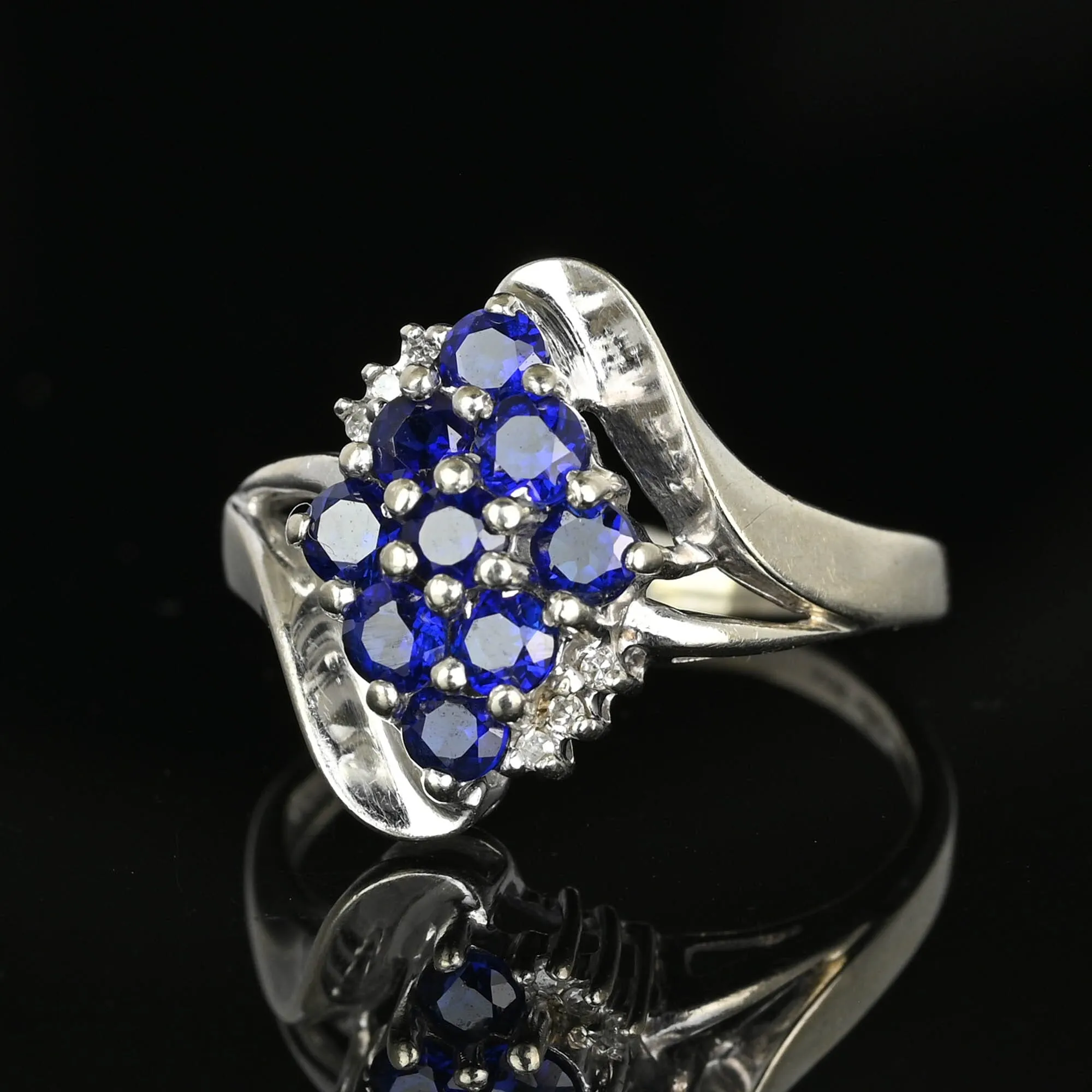 Vintage Diamond Accent Blue Sapphire Cluster Ring