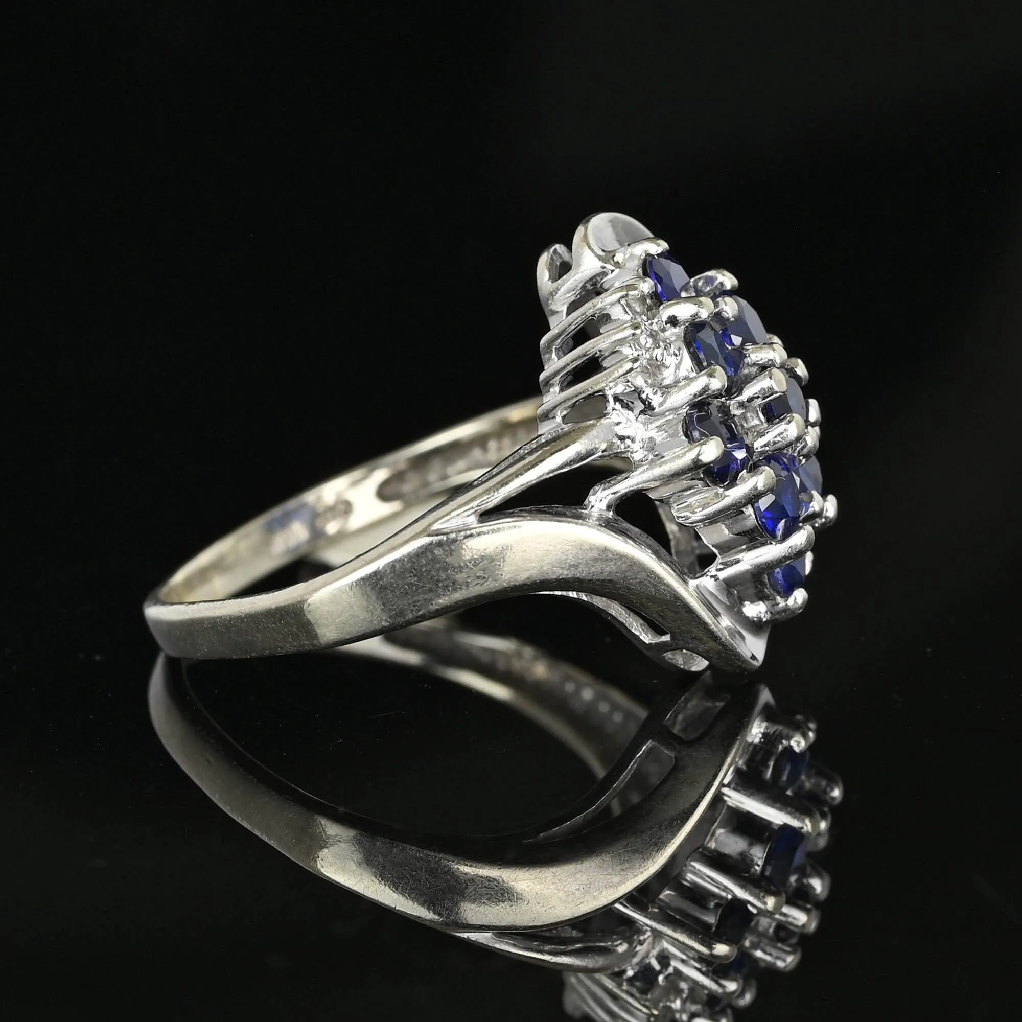 Vintage Diamond Accent Blue Sapphire Cluster Ring