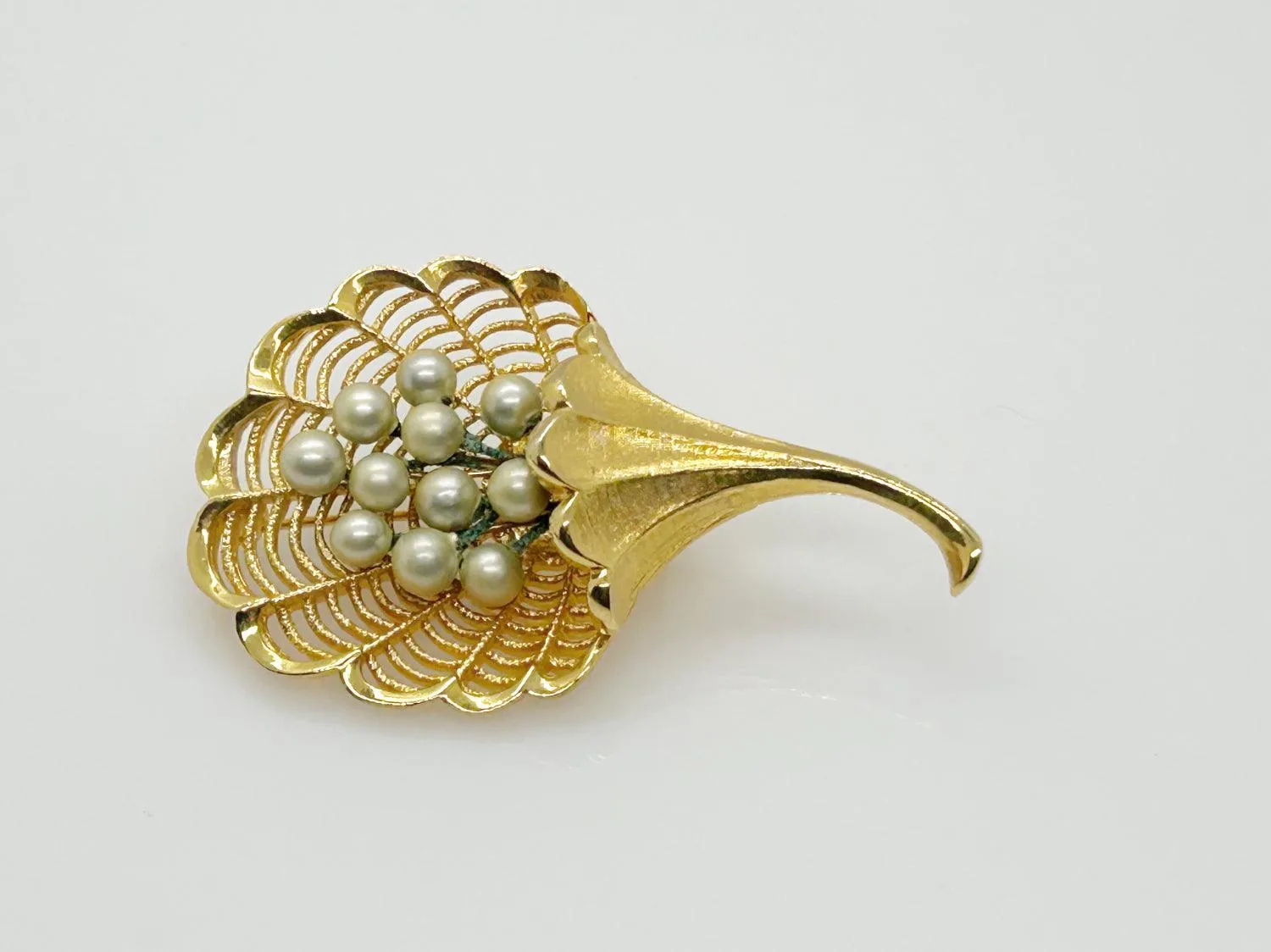 Vintage Faux Pearl Bouquet Brooch with Intricate Metalwork