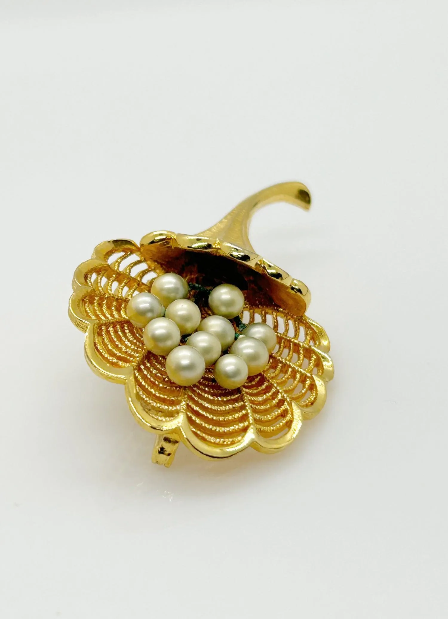 Vintage Faux Pearl Bouquet Brooch with Intricate Metalwork