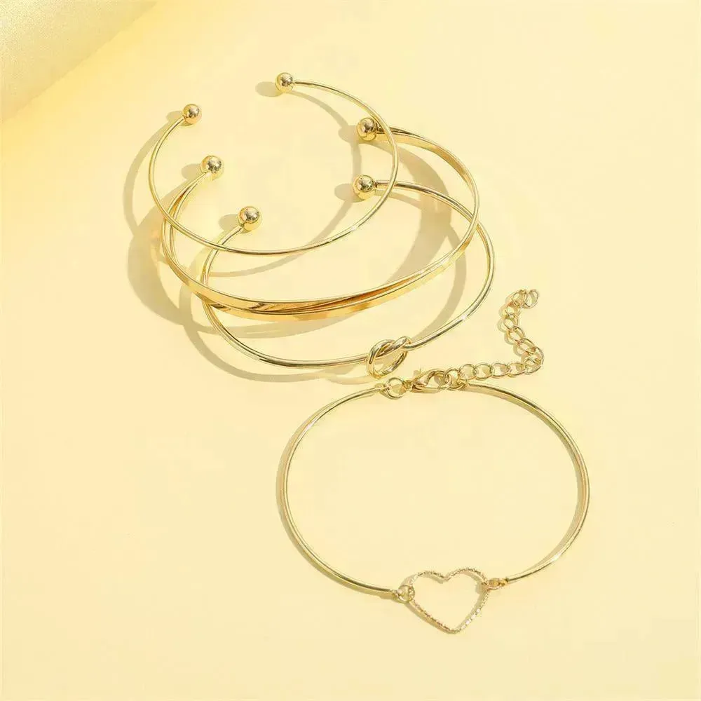 Vintage Gold Crystal Heart Letter Love Bangle Bracelet For Women Fashion Multi-layer Geometric Charm Bracelets Jewelry Gifts