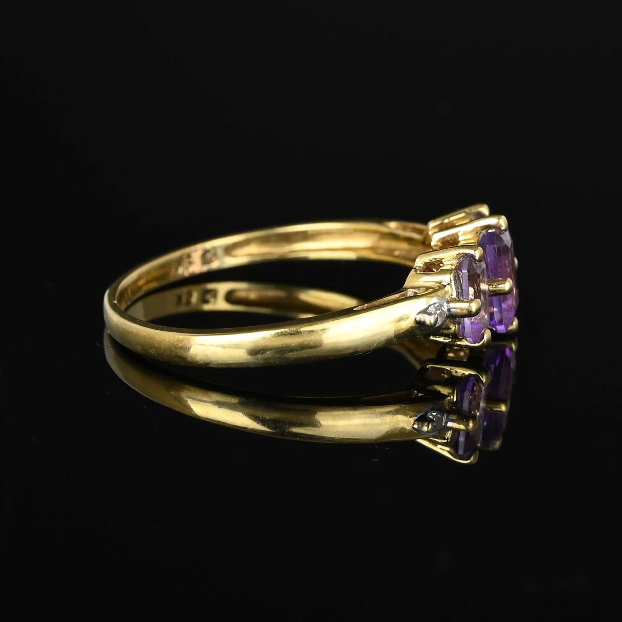 Vintage Gold Diamond Three Stone Amethyst Ring