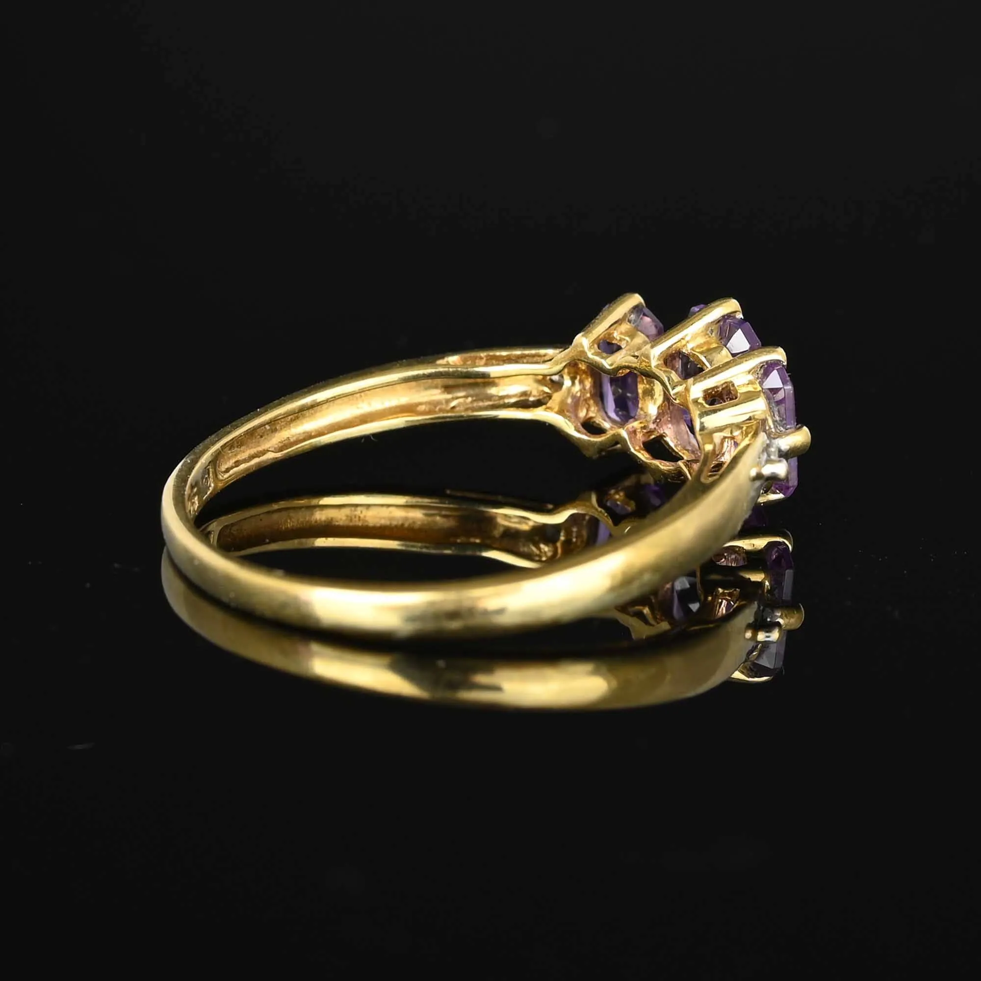 Vintage Gold Diamond Three Stone Amethyst Ring