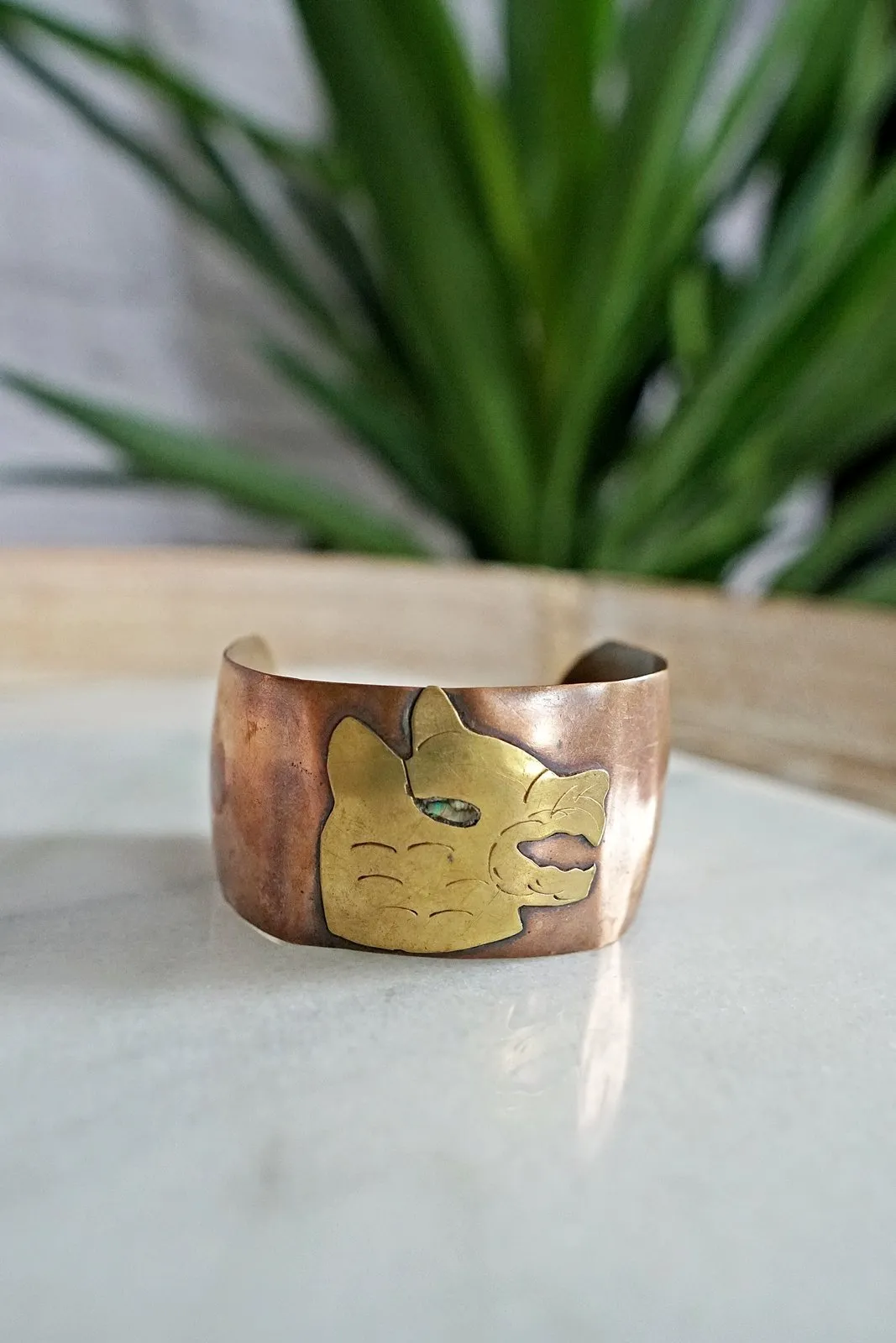 Vintage Handmade Egyptian Lynx Copper Cuff