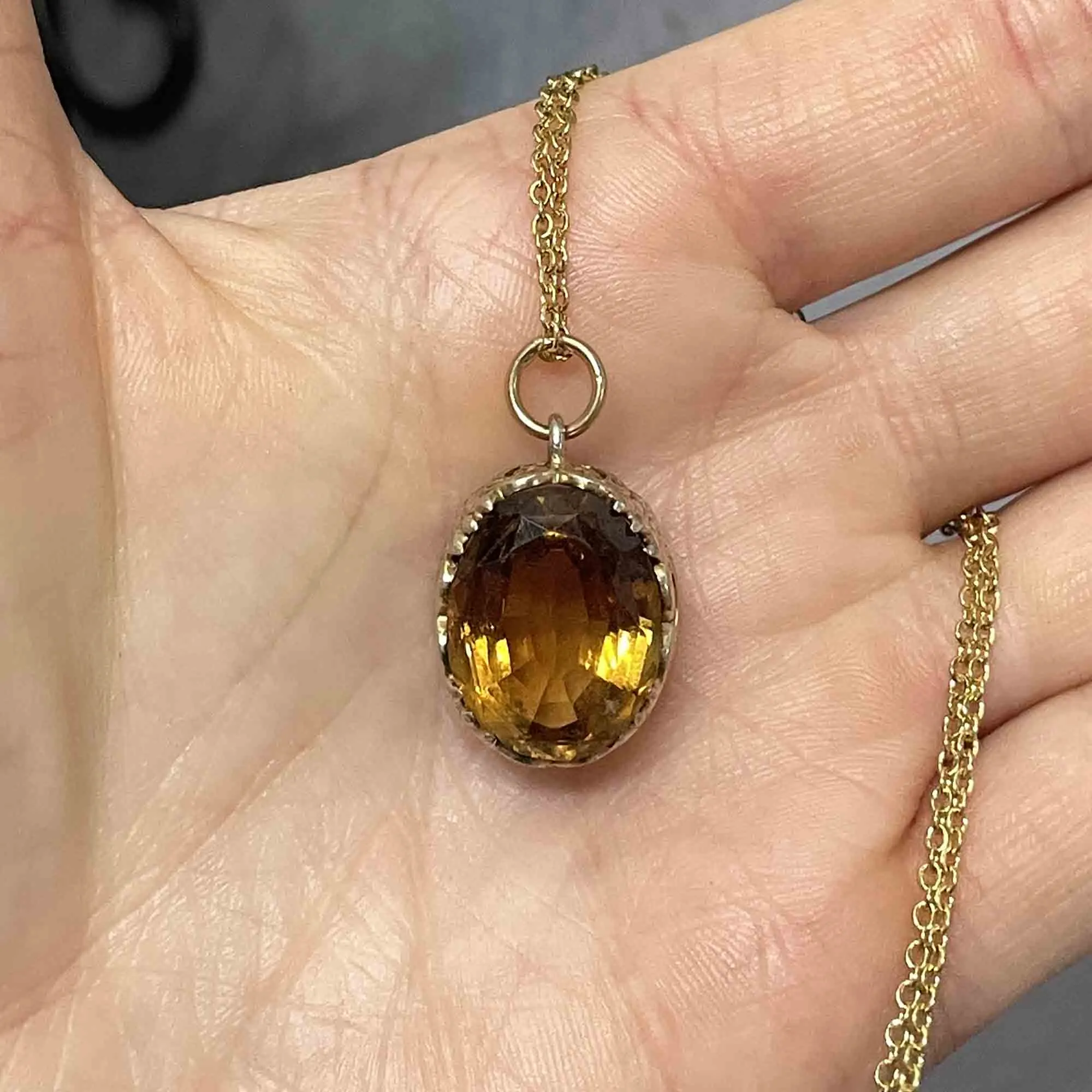 Vintage Ornate Scroll 10 CTW Citrine Pendant Necklace