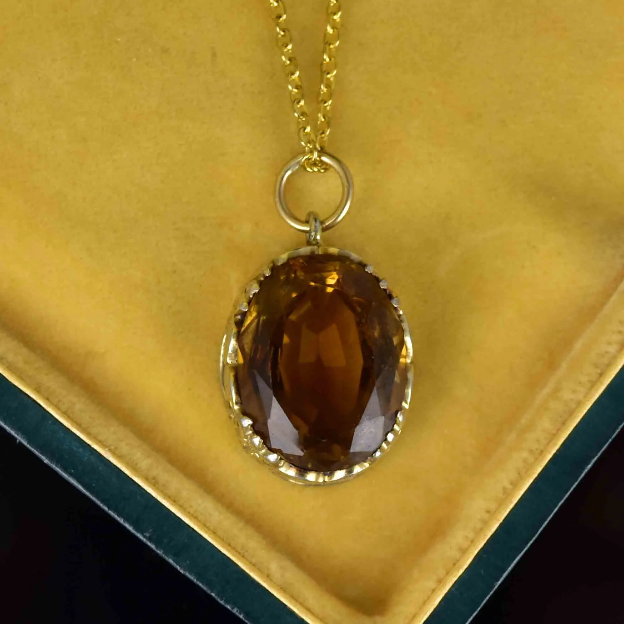 Vintage Ornate Scroll 10 CTW Citrine Pendant Necklace