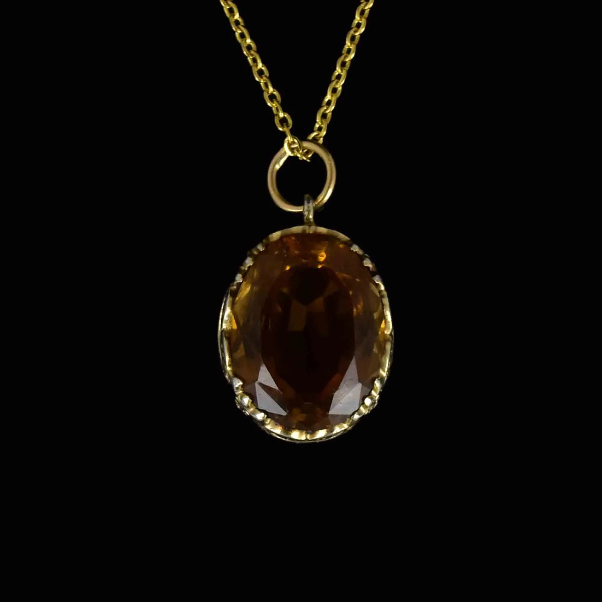 Vintage Ornate Scroll 10 CTW Citrine Pendant Necklace