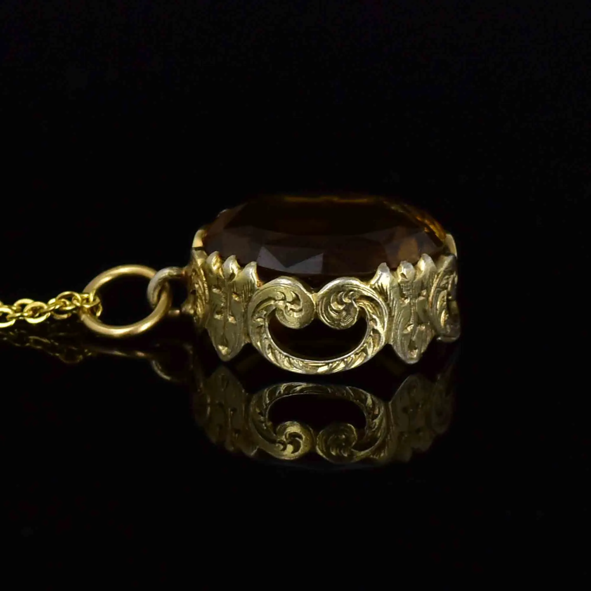 Vintage Ornate Scroll 10 CTW Citrine Pendant Necklace