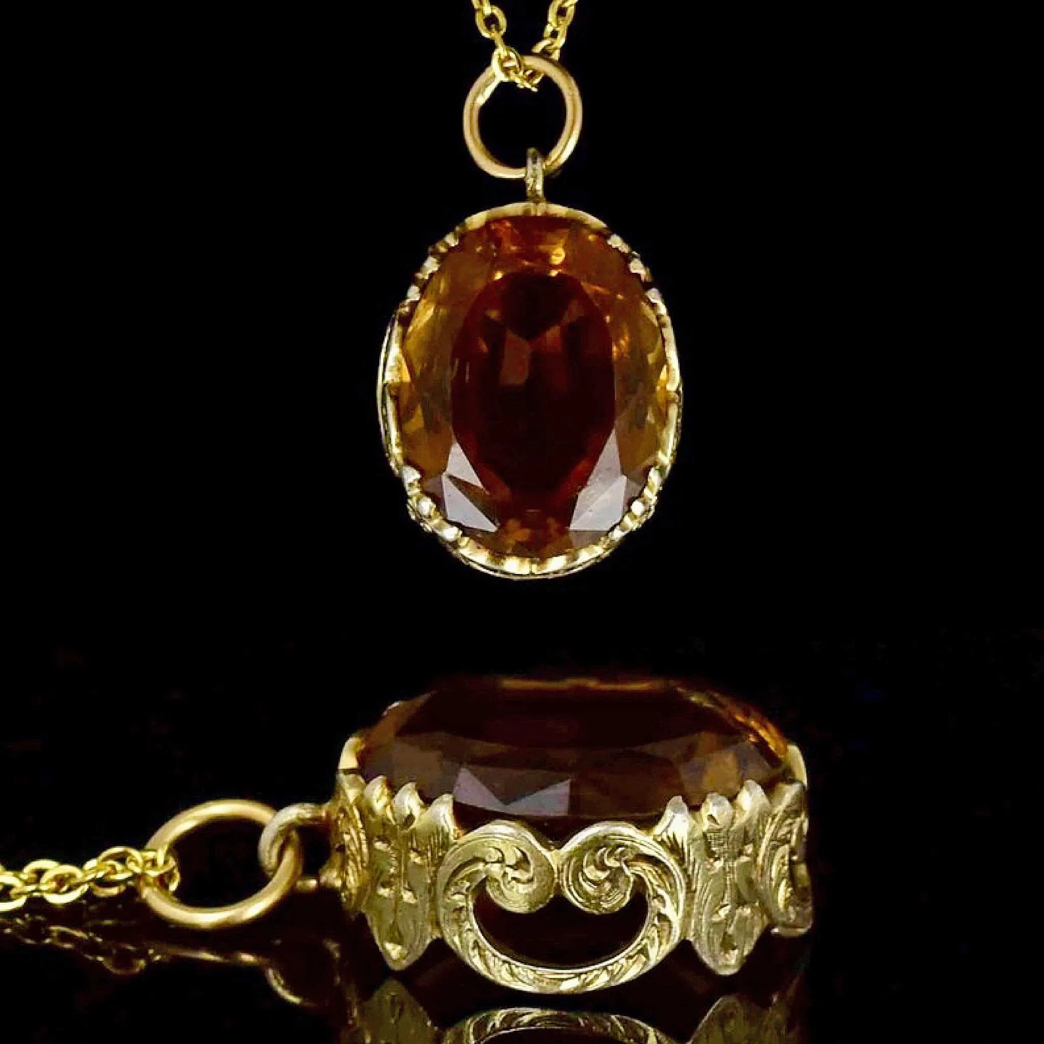 Vintage Ornate Scroll 10 CTW Citrine Pendant Necklace