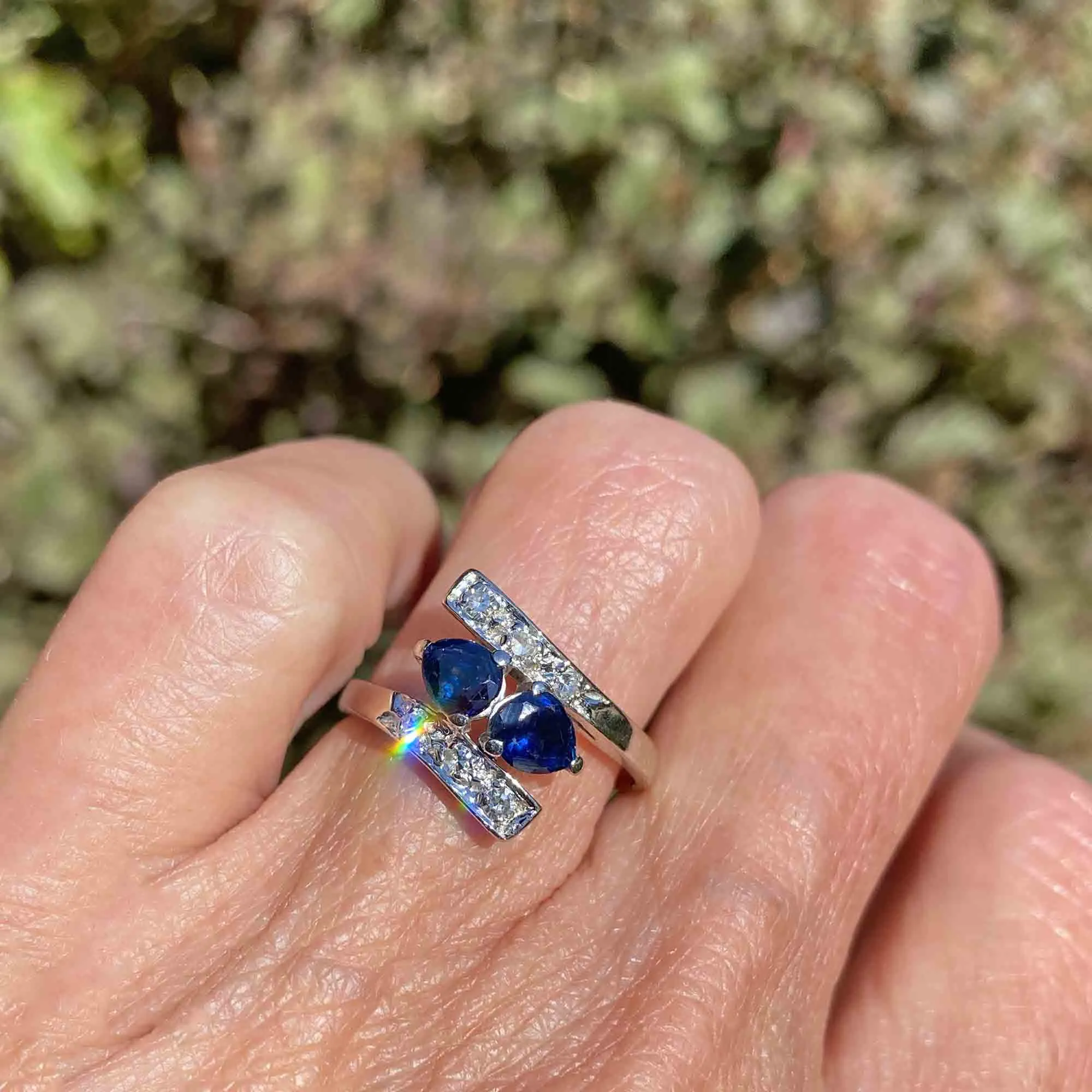 VIntage Sapphire Diamond 14K Gold Bypass Ring