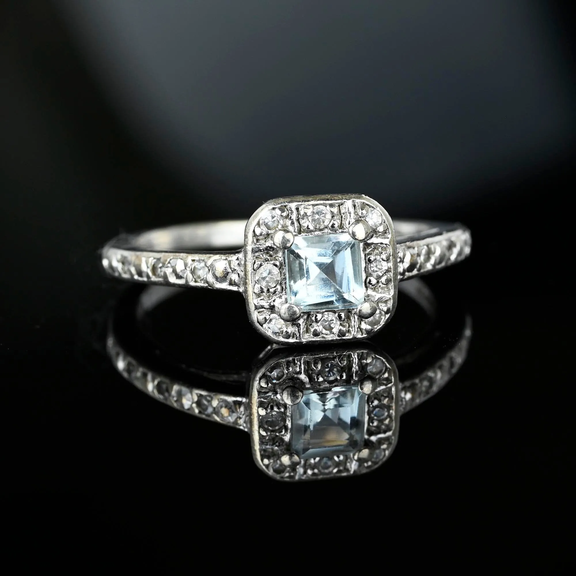 Vintage Silver Aquamarine Halo Style Ring