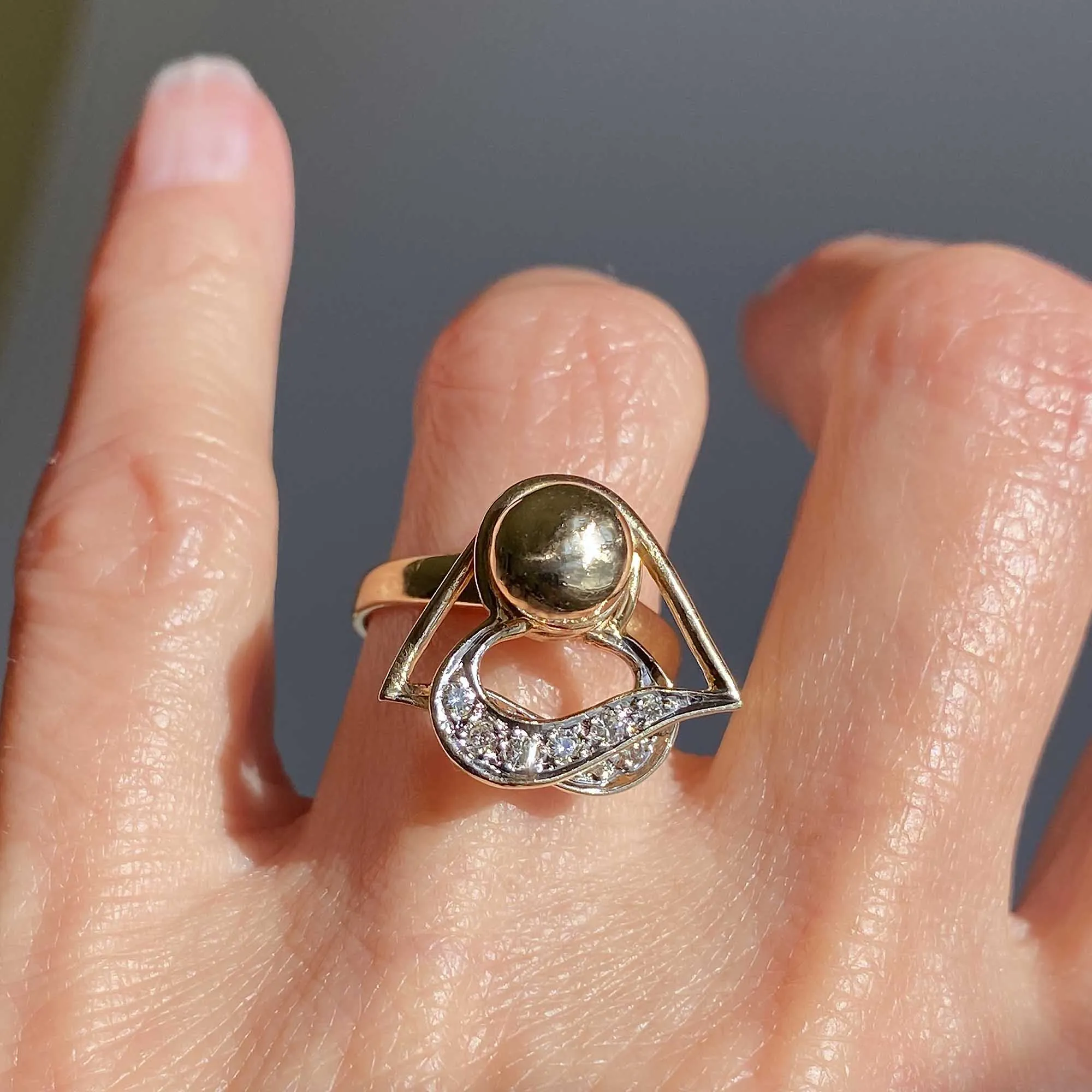 Vintage Spinning Diamond Heart Ring in 14K Gold