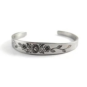 Vintage Stainless Steel Climbing Rose Spoon Cuff Bracelet