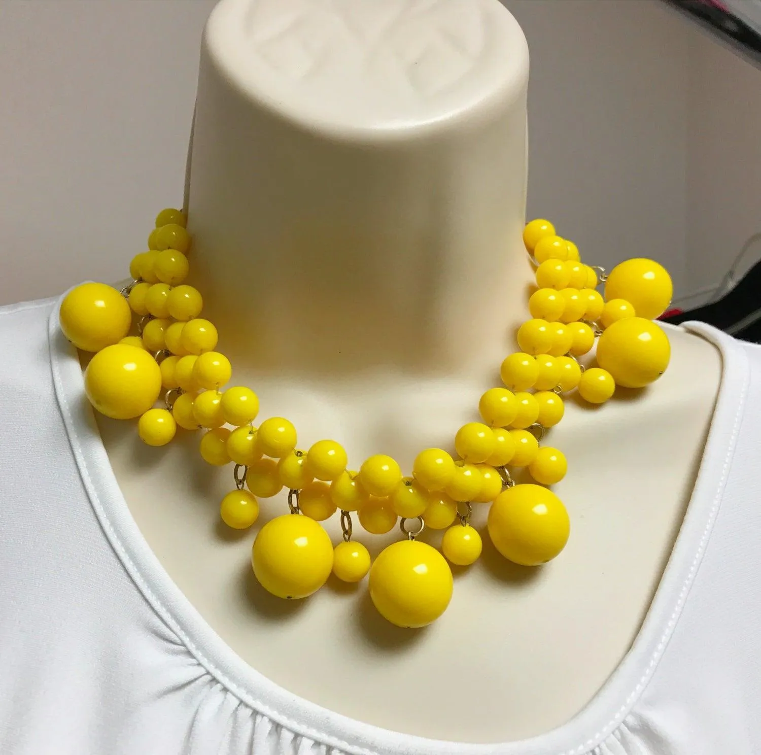 Vintage Sunny Yellow Beaded Drop Necklace and Earrings Set