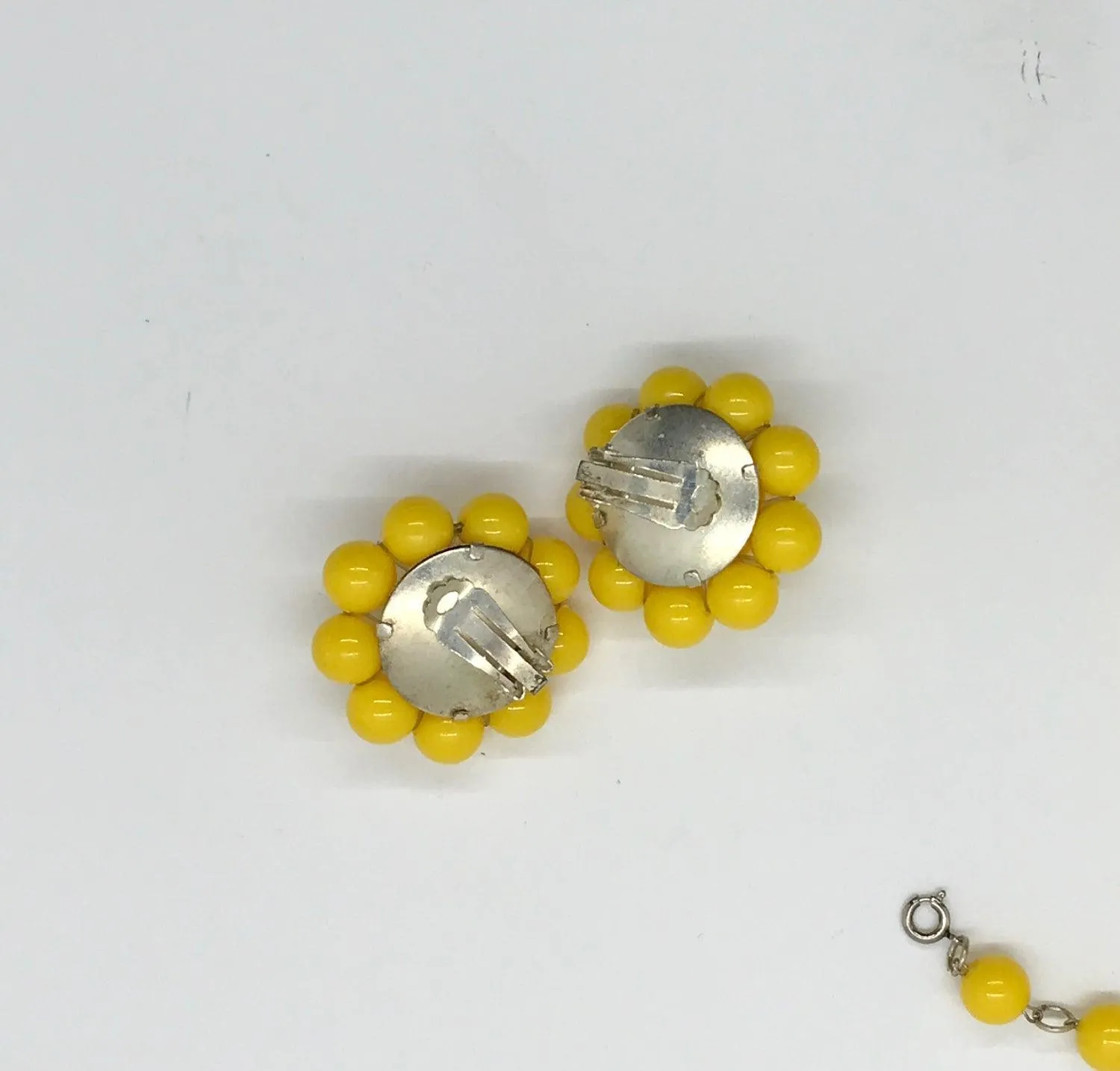 Vintage Sunny Yellow Beaded Drop Necklace and Earrings Set