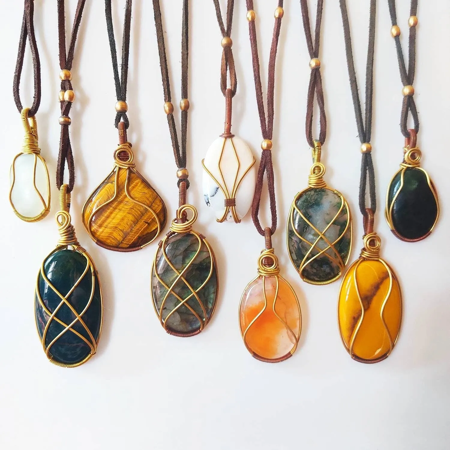 Wire Wrapped Crystal Pendant Necklaces