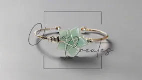 Wire Wrapped Green Aventurine Stone Star Silver Bangle Bracelet