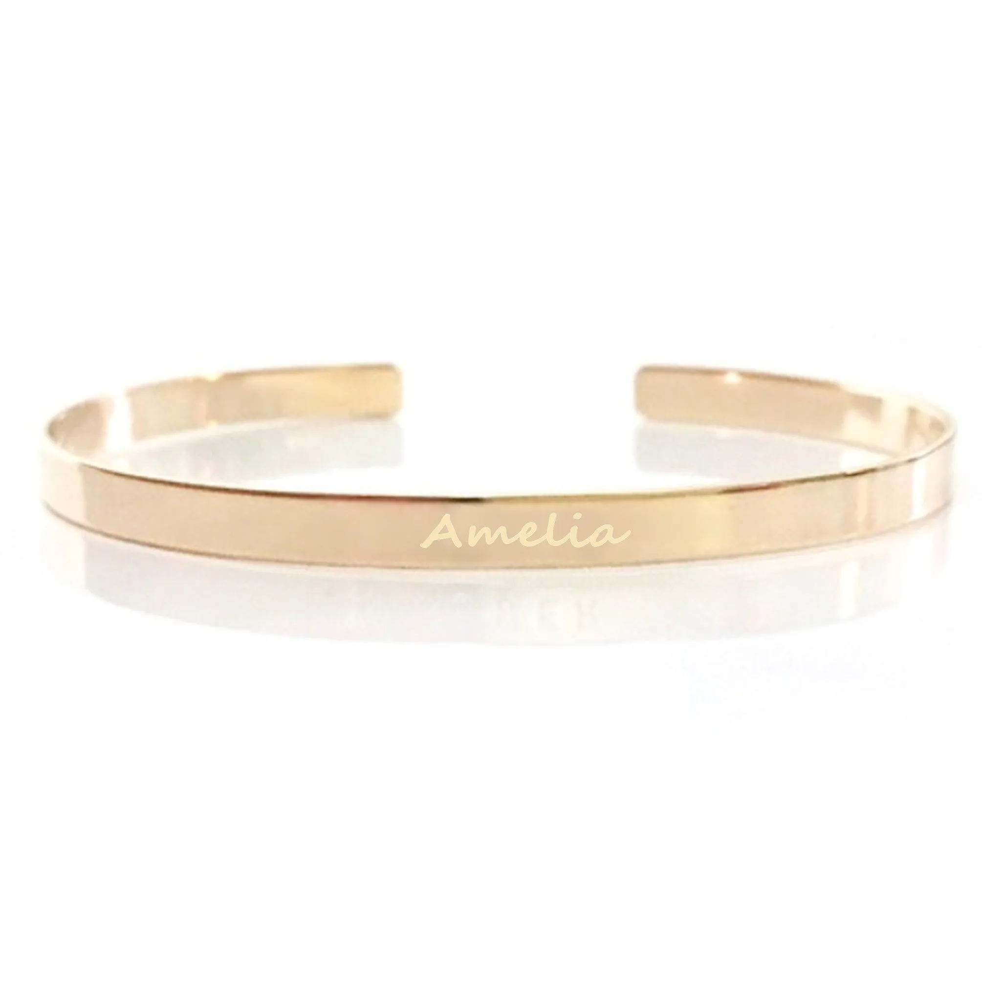 Women personalized stacking gold cuff - 5mm Engraved bangle bracelet