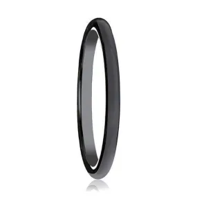 Women's Domed Black Ceramic Wedding Ring with Polished Finish - 2mm