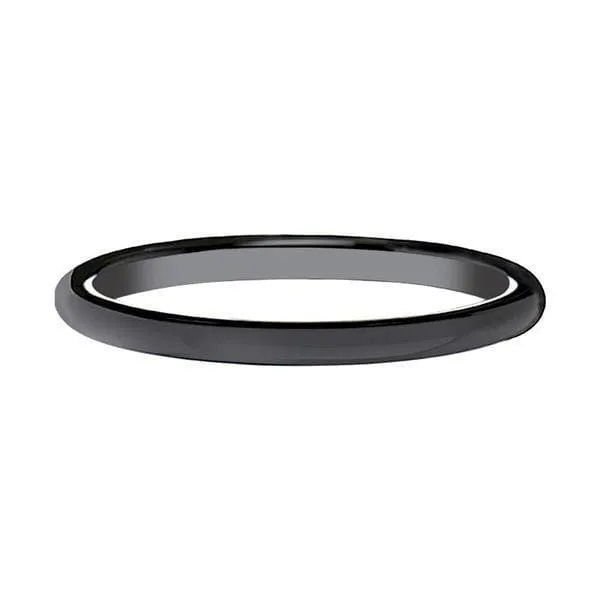 Women's Domed Black Ceramic Wedding Ring with Polished Finish - 2mm