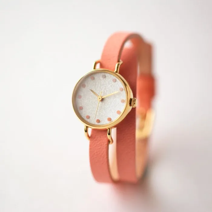 Women's Wristwatch - Coral, Japanese handmade wrist watch